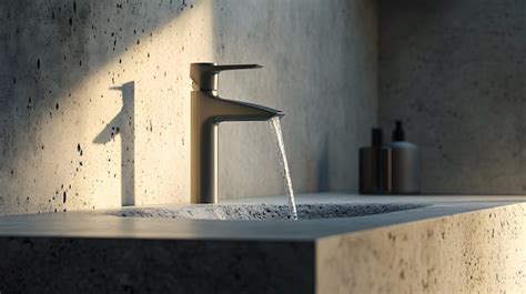 Modern faucet pouring water into concrete sink | Premium AI-generated image