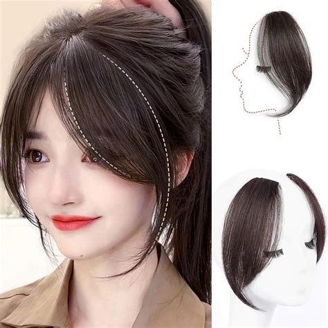 OSEN Human Hair Artificial Side Bangs Extension with Temples Clip for ...