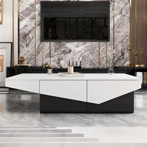 Modern Functional Modern Art Coffee Table with Drawers - Lixra.com