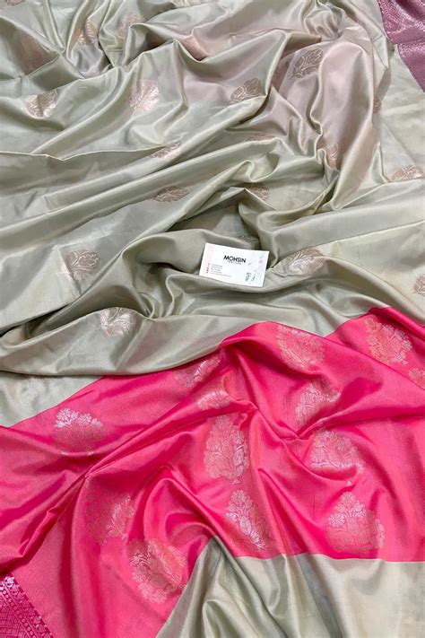 Mint and Pink Golden Zari Banarasi Silk Saree – Mohsin Textiles