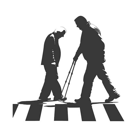Silhouette man helps the elderly man cross the street black color only ...