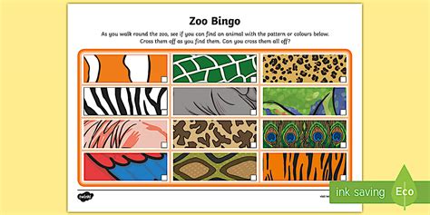 Zoo Bingo Cards – Animal Patterns