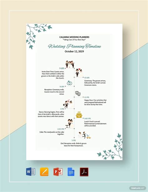 Free Wedding Timeline Templates, Editable and Printable