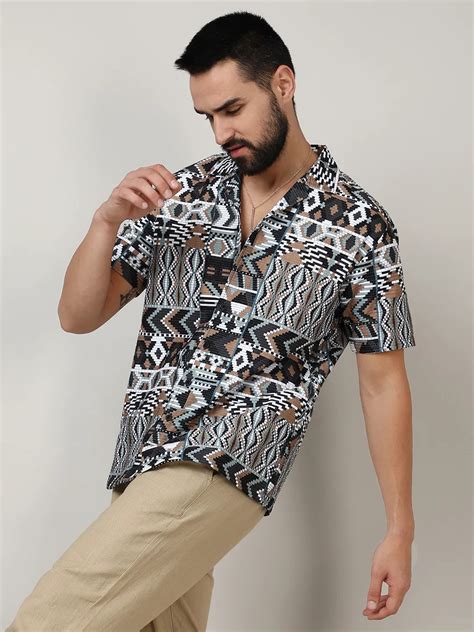 ₹854 | Campus Sutra men's Mocha Brown & Sage Green Bohemian Shirt ...