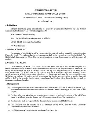 Fillable Online CONSTITUTION OF THE McGILL UNIVERSITY ROWING CLUB MURC ...