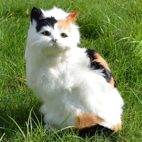 Buy Basuo-9Q Realistic Furry Sitting Calico Cat Figurine Simulation ...
