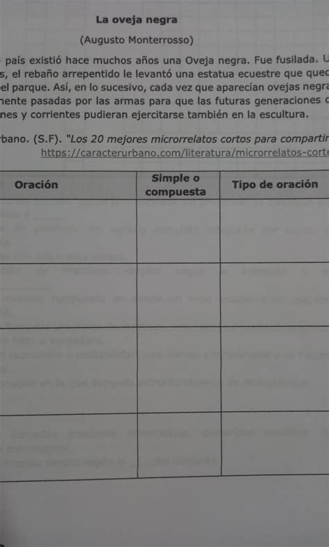 lee el texto la oveja negra e identifica las oraciones simples y ...