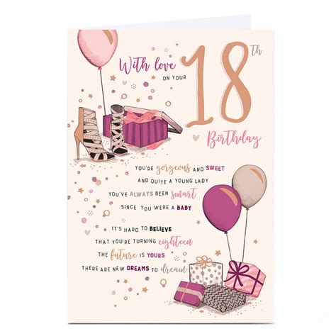 Buy Personalised 18th Birthday Card - Pink New Dreams to Dream for GBP ...