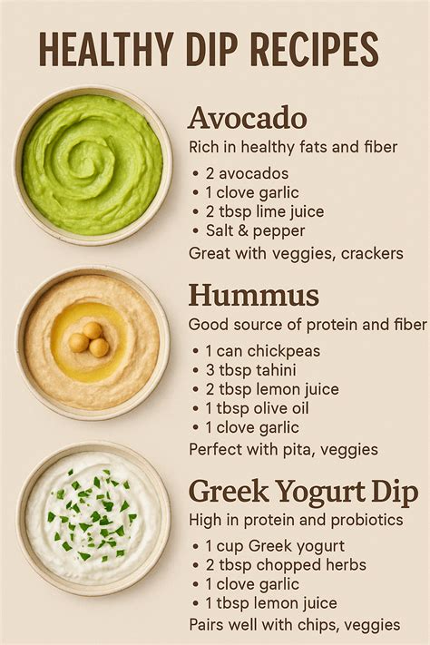 3 Healthy Dip Recipes – Avocado, Hummus & Greek Yogurt Dips for Snacks ...