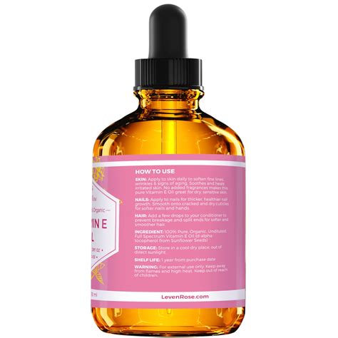 Vitamin E Oil by Leven Rose 100% Natural, Organic, Pure Vitamin E Oil ...