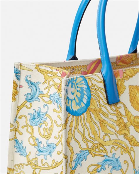 Underwater Barocco La Medusa Large Tote Bag Blue,White | VERSACE