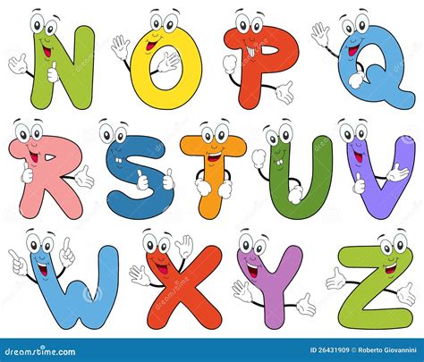 Cartoon Alphabet Characters N-Z Stock Vector - Illustration of happy, design: 26431909