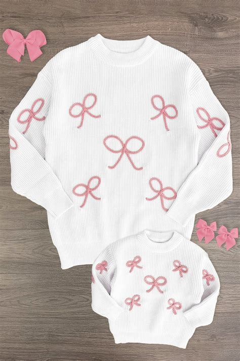 Mom & Me - White & Pink Bow Knit Sweater | Sparkle In Pink