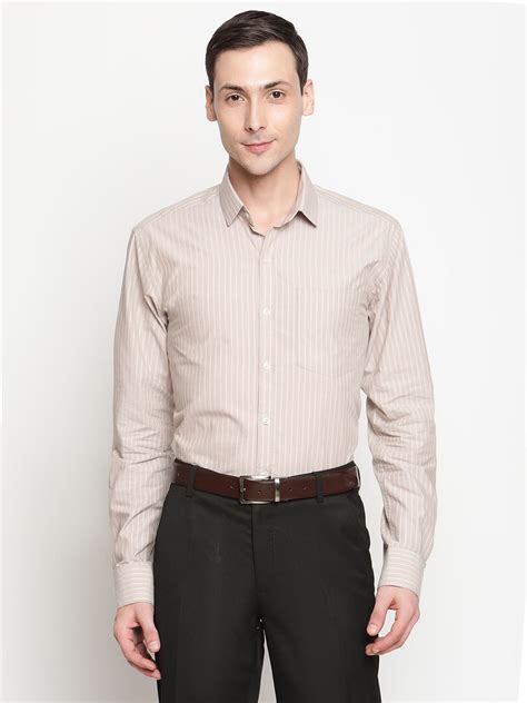 Copperline Men Beige Stripes Formal Shirt - Crosscreek