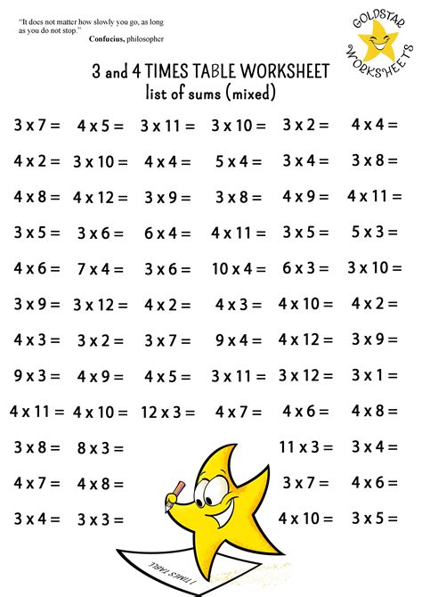 3 & 4 Times Tables on One Page - Free Colorful Multiplication Sheets
