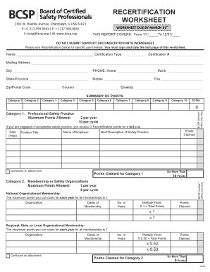 Recertification Worksheet - Board Of Certified Safety Professionals ...