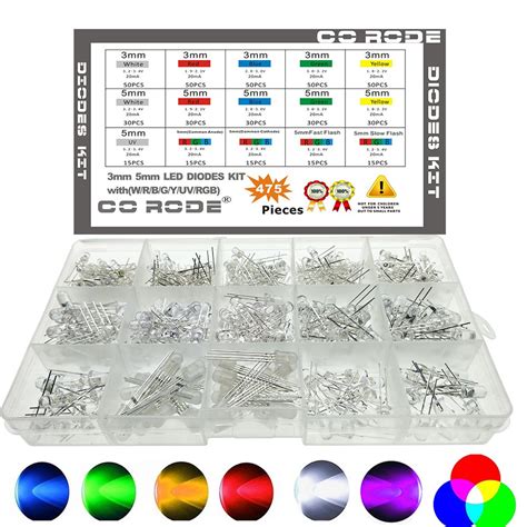 Buy CO RODE RGB LED, 3mm 5mm LED Diode Light Kit with Color White Red ...
