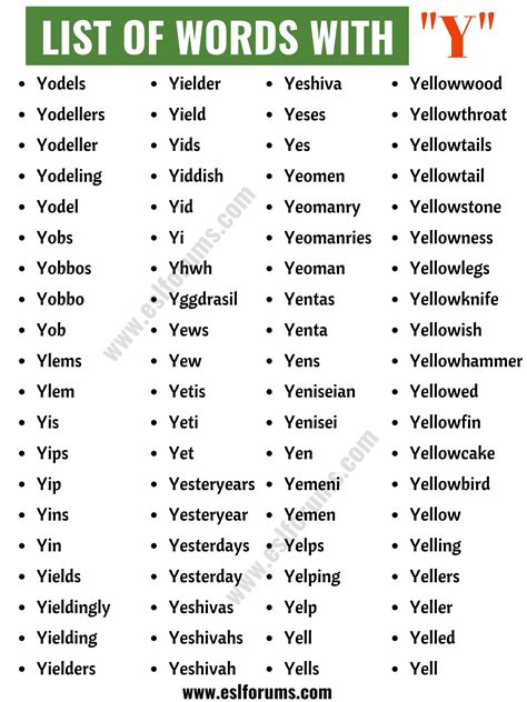 800+ Words that Start with Y | List of Y Words to Add to Your ...