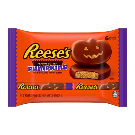 Reese's Halloween Milk Chocolate Peanut Butter Pumpkins, 6 Count, 1.2 ...