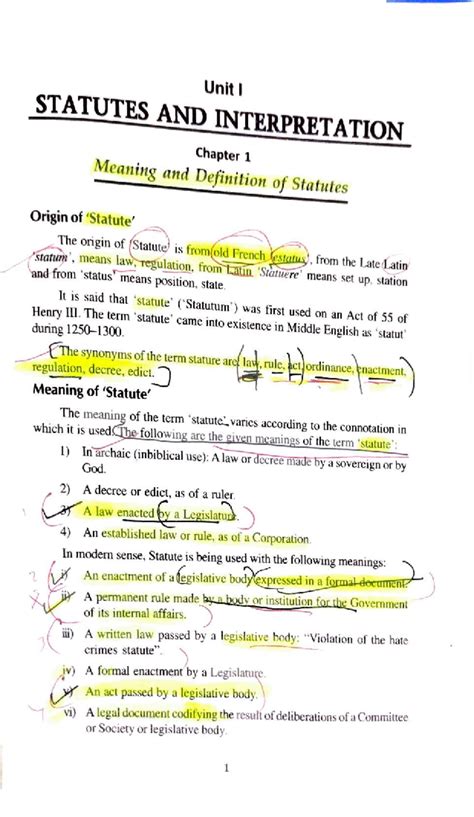 U4: Chapter 1 - Meaning and Definition of Statutes - Studocu