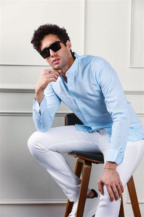 Pinstripe linen Amalfi Blue Shirt