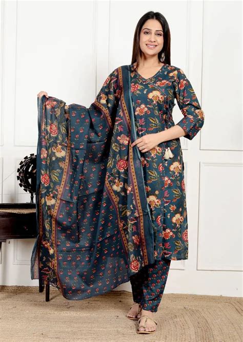 Pehnava Collections Dark Blue Pure Cotton Regular Party Wear Suit For ...