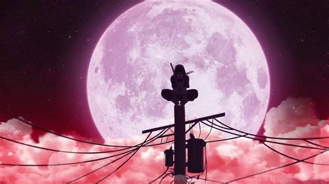 Itachi Uchiha in Front of the Red Moon Animated Wallpaper