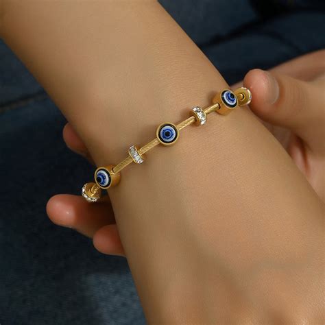 Buy Stainless Steel Gold Plated Evil Eye Anti-Tarnish Bracelet For ...
