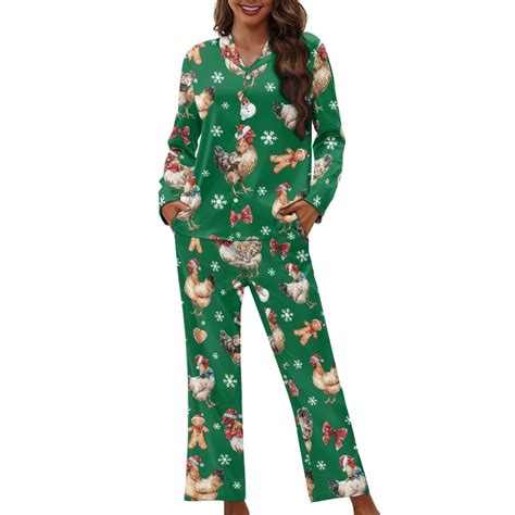 Garronmavis Christmas Rooster Winter Pajama Set for Women 2-Piece Long ...