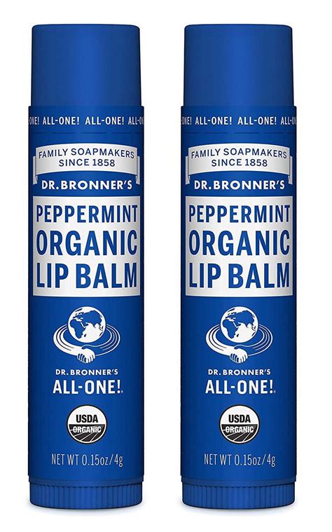 Dr. Bronner's Lip Balm, Peppermint, 0.15 Oz, Soothing Care, Pack of 2 ...