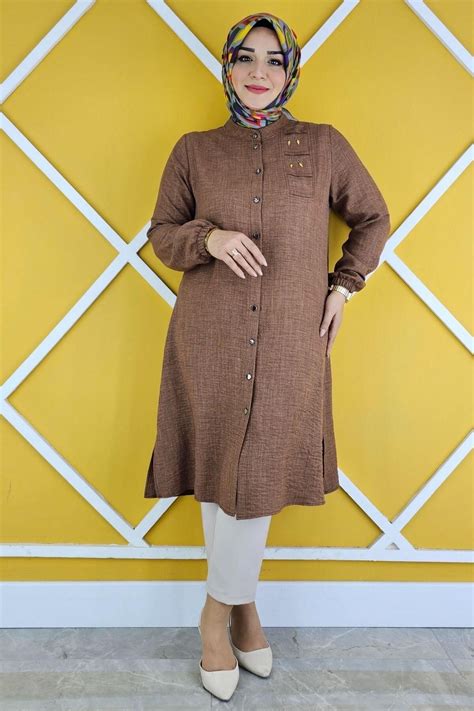 Brown Stone Detailed Mandarin Collar Shirt | PYS