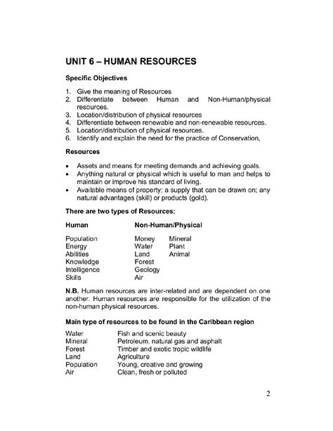 CSEC Social Studies Study Notes - UNIT 6 HUMAN RESOURCES Specific ...
