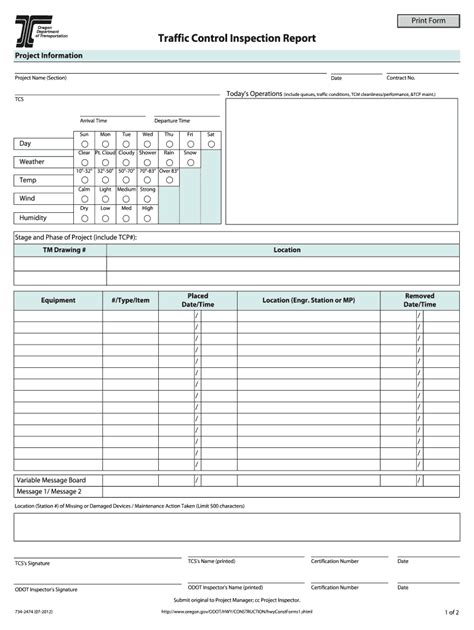 Traffic Control Inspection Report - Blank Fillable Template | Fill Out ...
