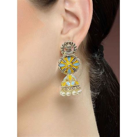 Buy Karatcart Gold Plated Floral Design Yellow and Light Blue Meena ...