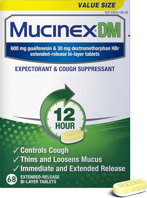 Amazon.com: Mucinex DM 12Hr Chest Congestion & Cough Medicine For Adults, Cold And Cough ...