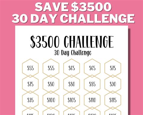 3500 30 DAY CHALLENGE Printable 3500 Saving Tracker Savings - Etsy Canada