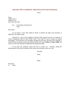 probate letter template Doc Template | pdfFiller