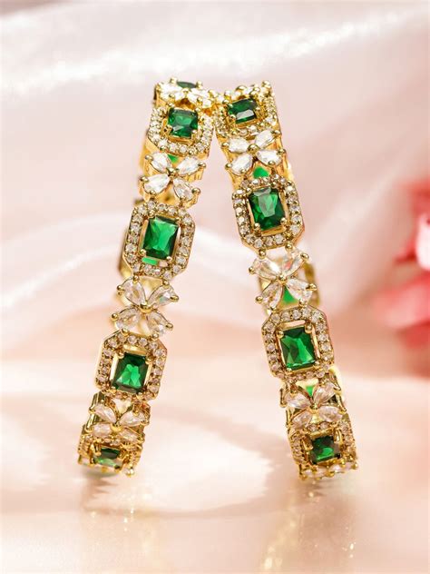 Rubans Set of 2 18K Gold-Plated Emerald Green & White Cubic Zirconia S