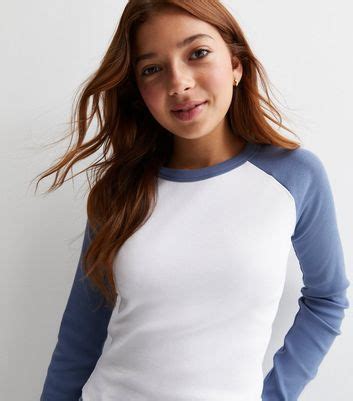 Girls Bright Blue Ribbed Raglan Long Sleeve Top | New Look