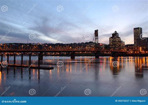 The Hawthorne Bridge at Dusk, Portland Oregon. Stock Image - Image of ...