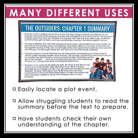 The Outsiders Chapter Summaries - Plot Summary Cards for S.E. Hinton's – Presto Plans