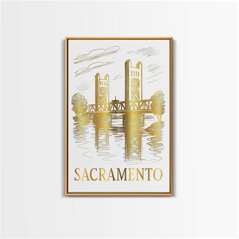 Sacramento Travel Poster, Canvas Print, Gold Line Drawing Wall Art, Sa ...