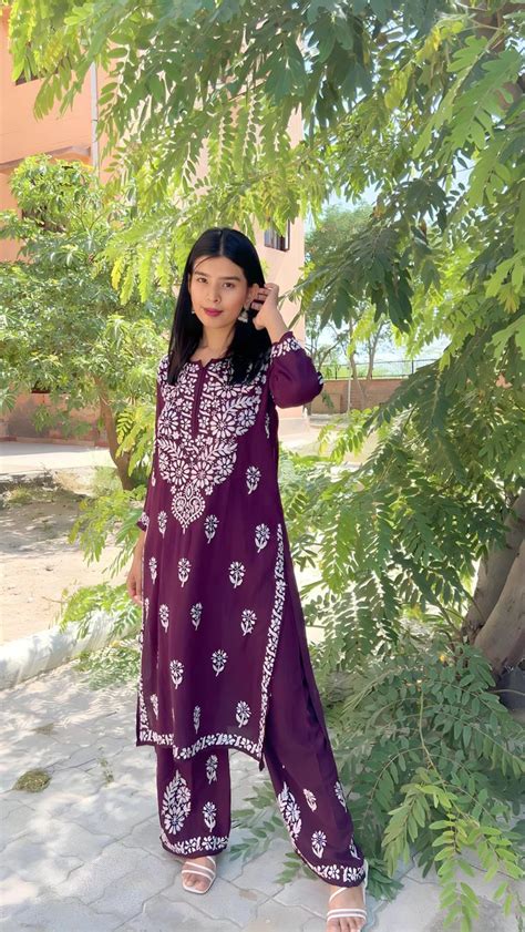 Rayon Cotton Chikankari Kurta With Palazzo Set – SurtiSilk