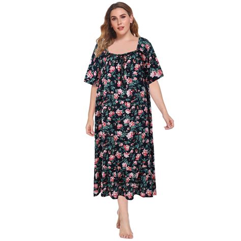 WBQ Women's Plus Size Long Nightgown Sleepwear Floral Printed House ...