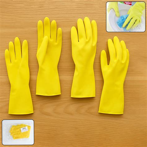 Buy 2 Pair Medium Yellow Rubber Gloves – Waterproof Household Cleanin...