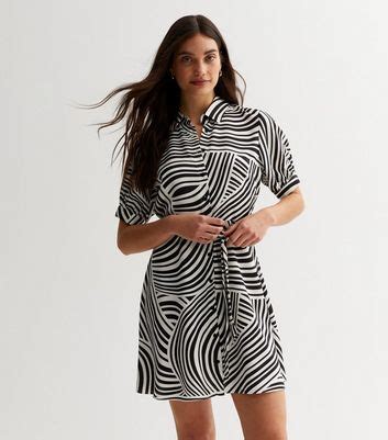 Black Swirl Tie Waist Mini Shirt Dress | New Look