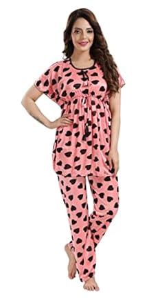 Buy Women Printed Night Suit Set (Free Size, Pink) at Amazon.in