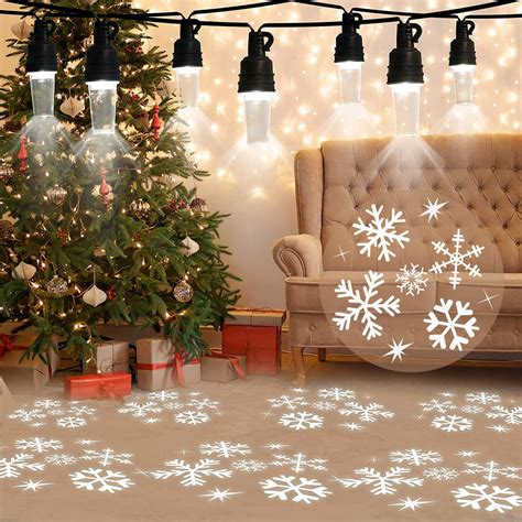 Snowflake Projection String Lights - Hanging Outdoor String Lights White Snowflake Decoration ...