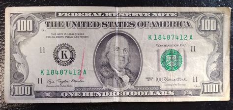 1977 Series 100 Dollar Federal Reserve Note Good/fair Condition Dallas ...