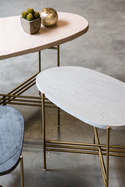 Elan Pietra Coffee Table Eclipse (Beige Stone, Polished Brass Finish ...